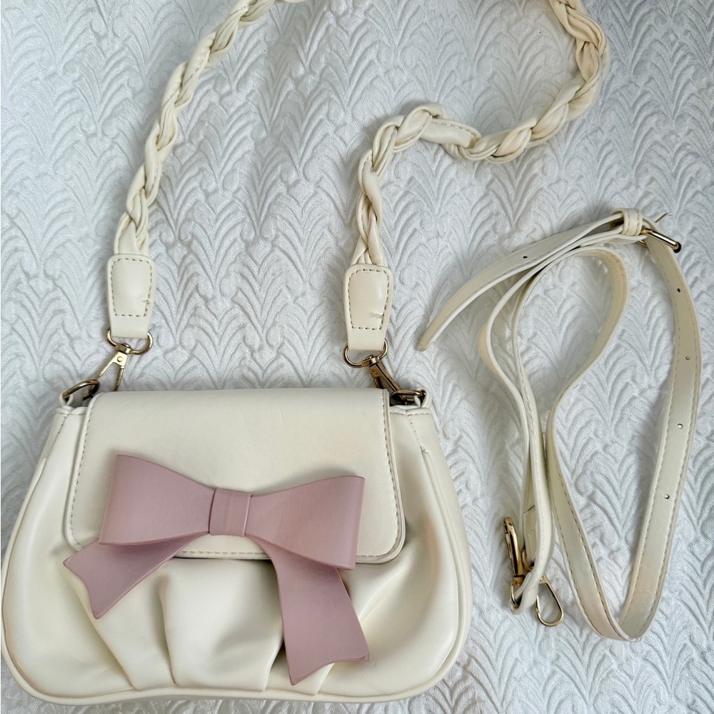 SHEIN Cream and Pink Crossbody Bag with Bow